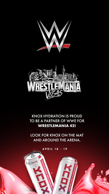 WWE WrestleMania 42 Vegas artwork: KNOX Hydration is proud to be a partner of WWE, April 18 to 19